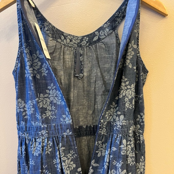 LOFT dress cotton blue floral print keyhole neck summer back zip sleeveless 0P - Picture 4 of 10